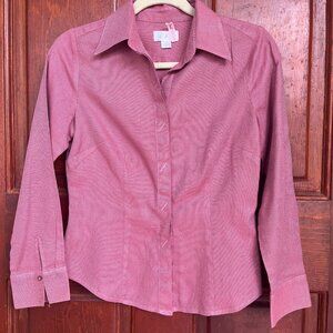 Dark raspberry dress blouse, button up style, fitted